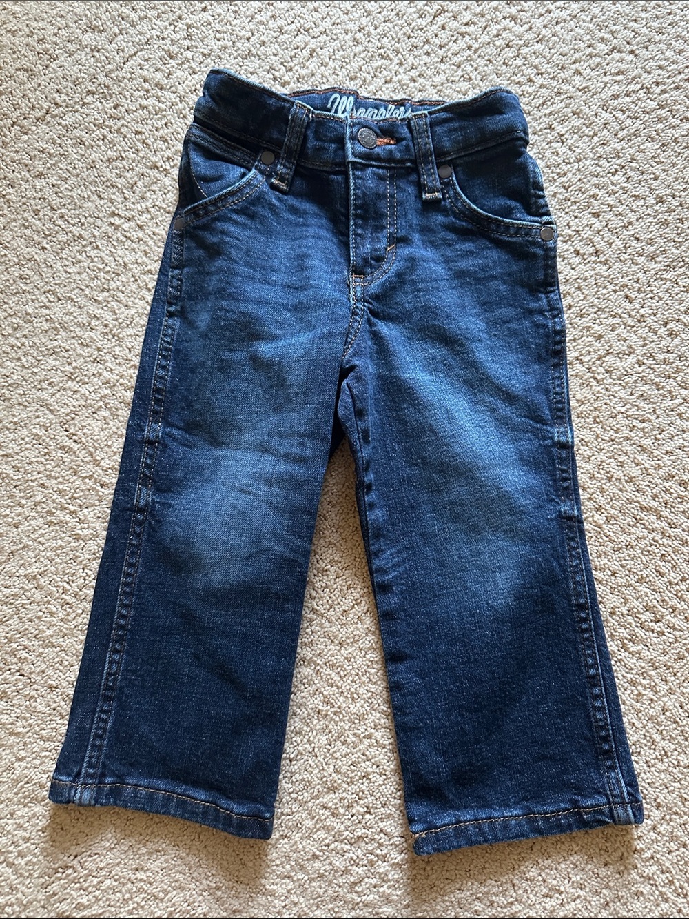 Wrangler Boys Navy Blue Straight-Leg Denim Jeans size 3T Slim Adjustable Waist